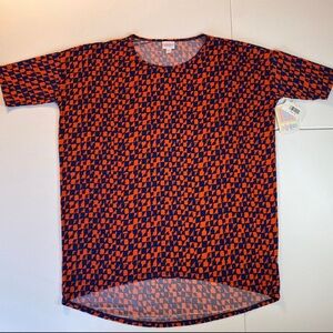 NWT LuLaRoe Irma Blue Orange Geometric Short Sleeve Tunic Round Neck Casual Sz M